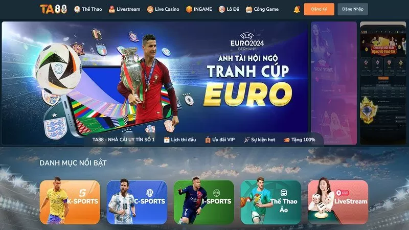 Giao diện trang web ch&iacute;nh thức của nh&agrave; c&aacute;i TA88